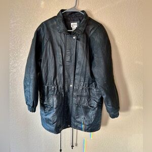 Vintage Liz Baker 100% Genuine Leather Black Biker Jacket Size M